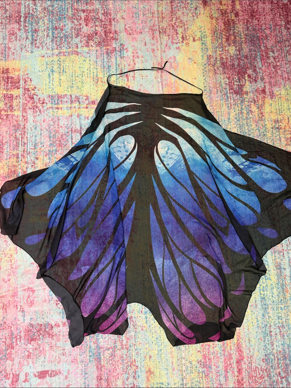 Halloween! 🎃 Black Butterfly-Print Flow Skirt in Blue and Purple
